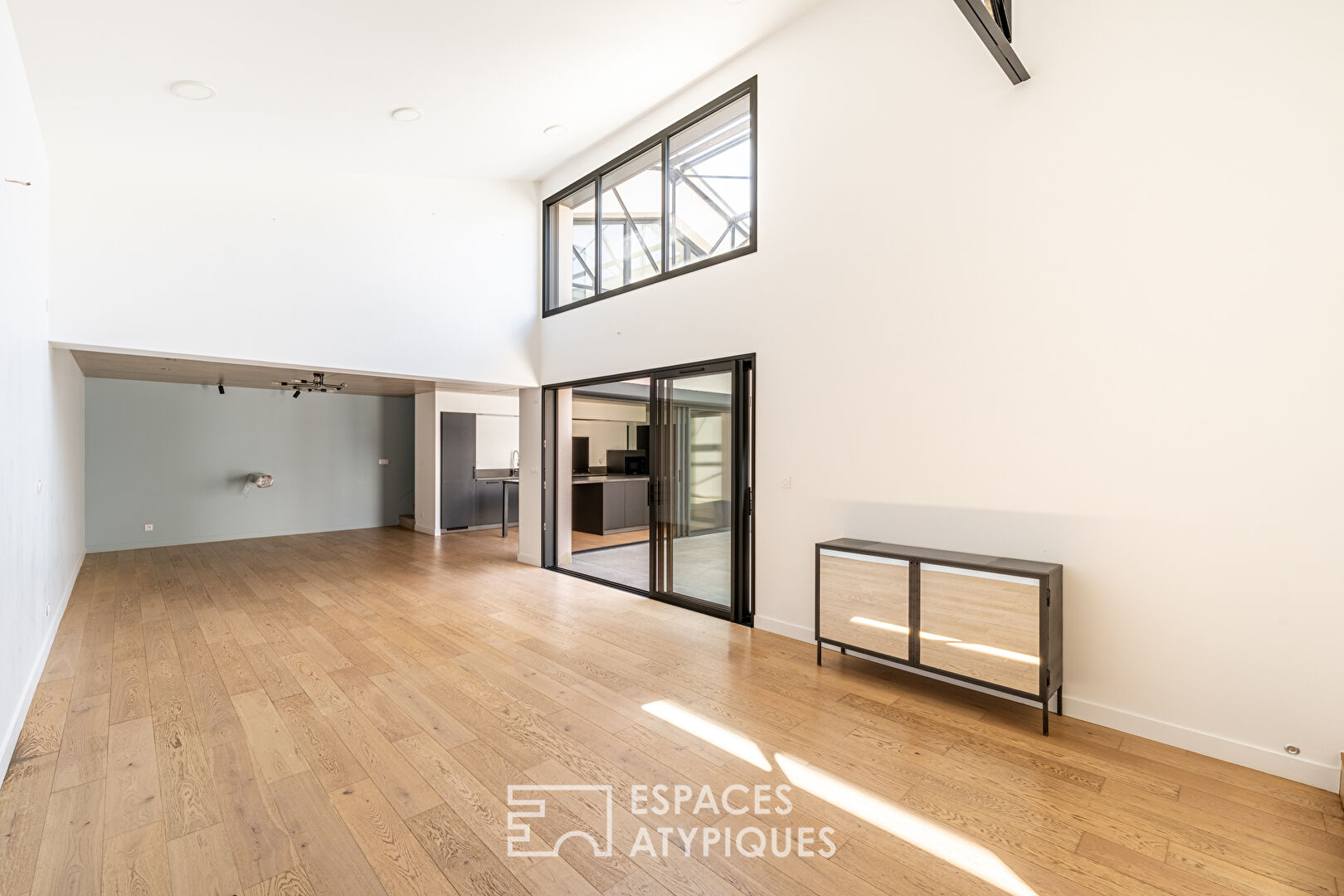 Industrial loft-style house with patio