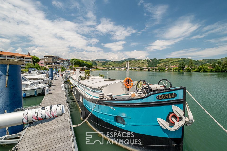 Péniche lumineuse avec sa magnifique vue sur les coteaux