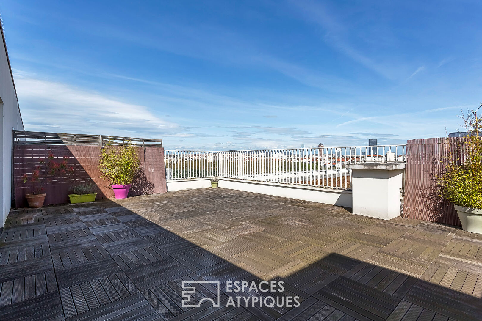 Toit terrasse plein ciel et pergola avec vue sur Lyon