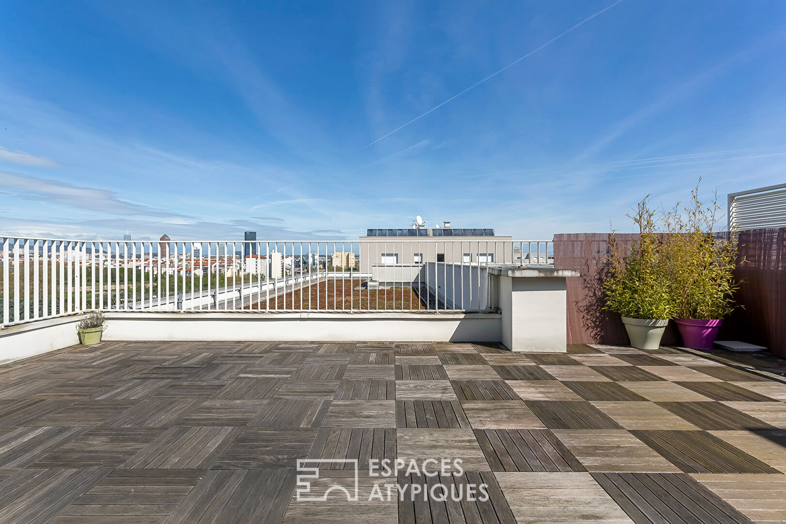 Toit terrasse plein ciel et pergola avec vue sur Lyon