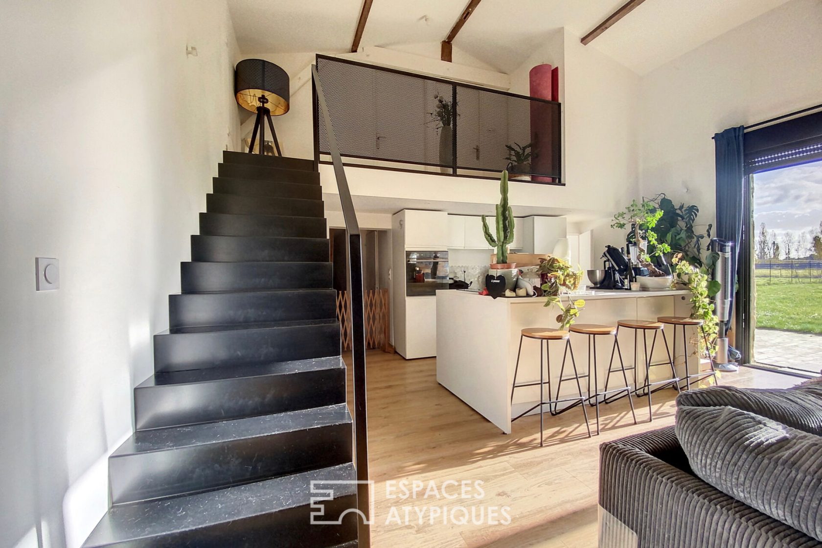 Stone house renovated loft style with garden