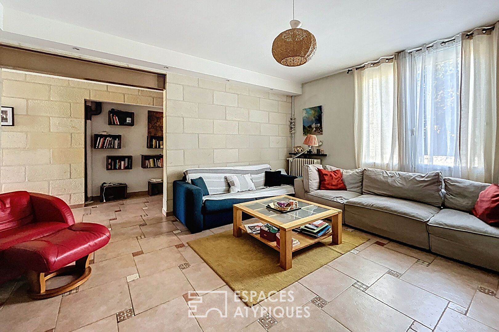 Large stone family house with terrace and garden