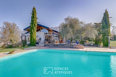 Character villa with swimming pool and lake view