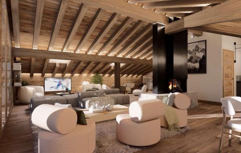 Duplex en dernier étage avec balcons dans un chalet haut-de-gamme