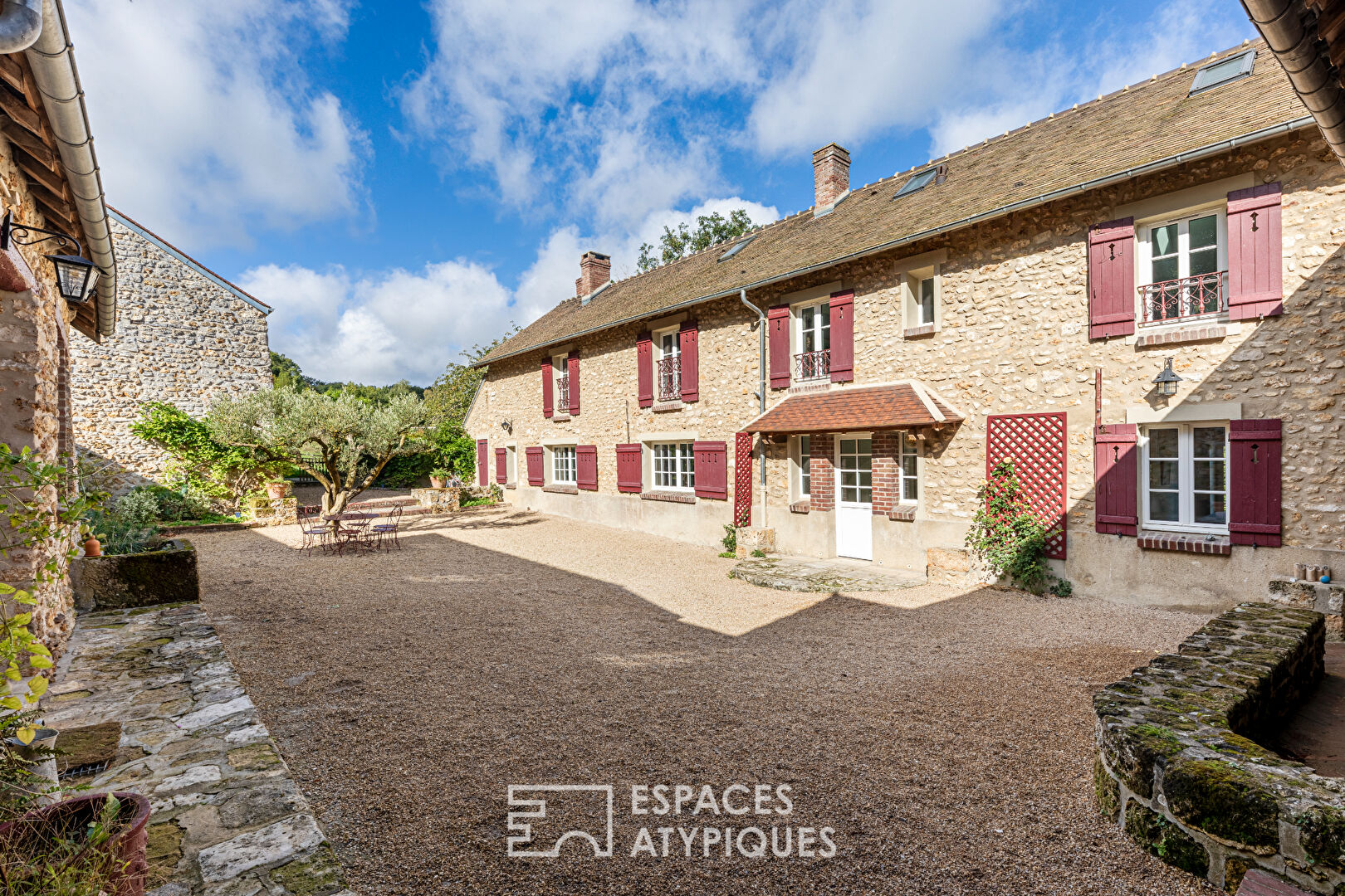 Estate in the Vexin with renovated stone farmhouse and outbuildings