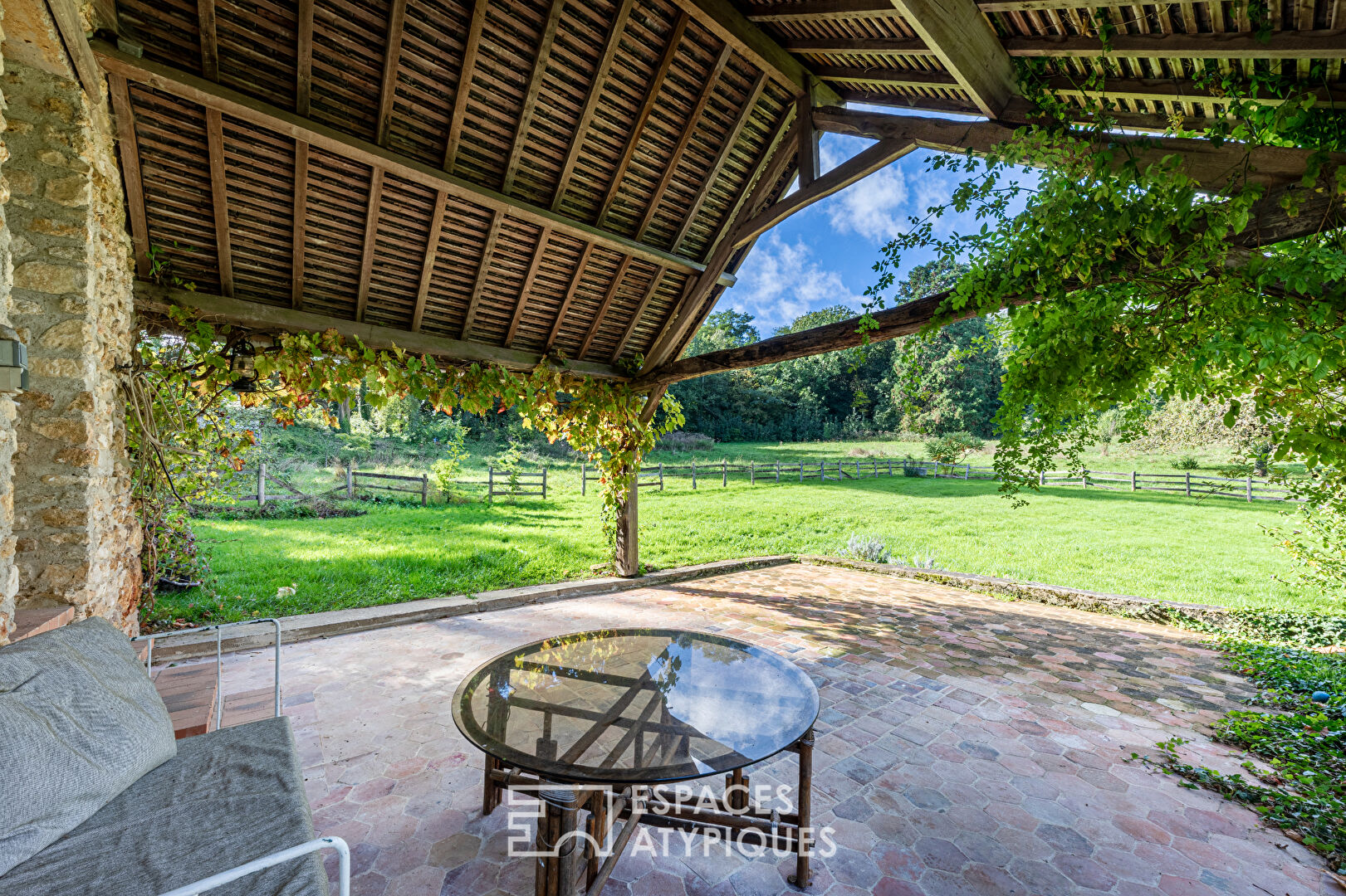 Estate in the Vexin with renovated stone farmhouse and outbuildings