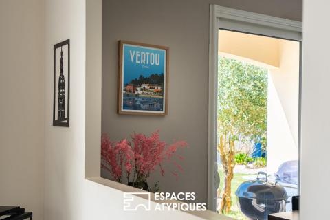 Maison familiale sur jardin paysagé et piscine en impasse