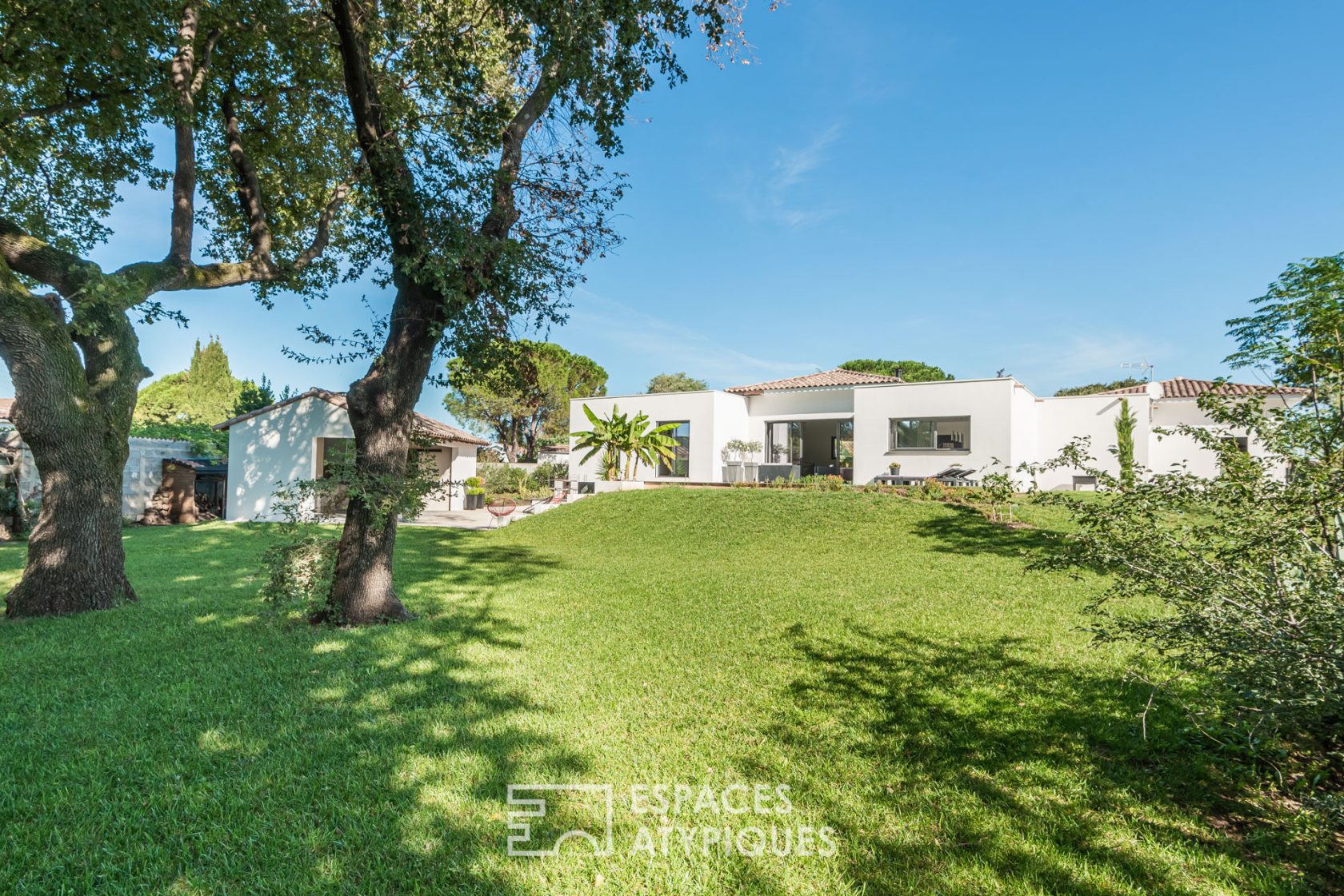 Contemporary single storey villa and lush garden