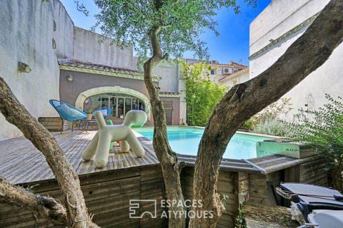 Village house with landscaped grounds and swimming pool, not overlooked