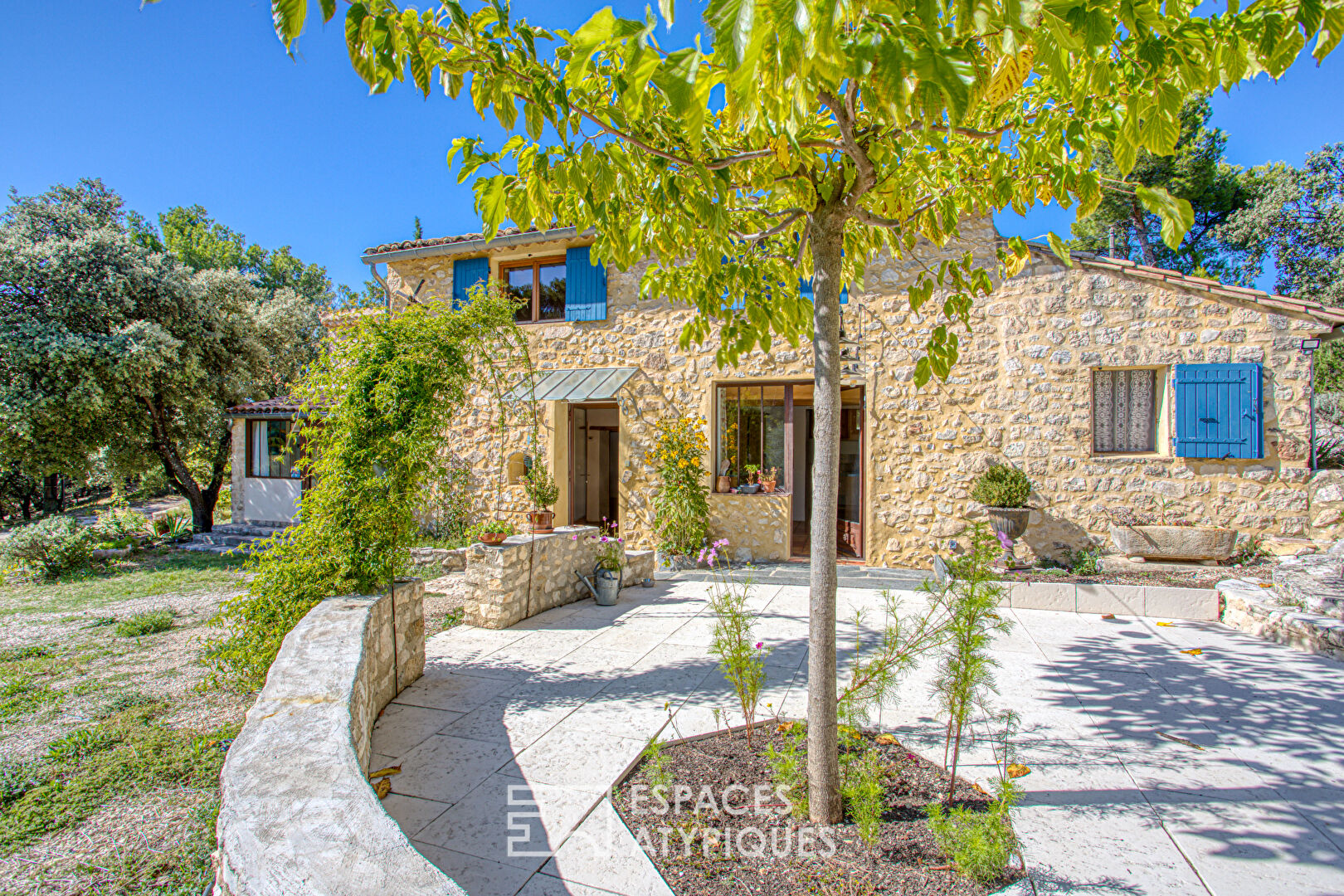 Deux maisons en pierre au sein d’une oliveraie