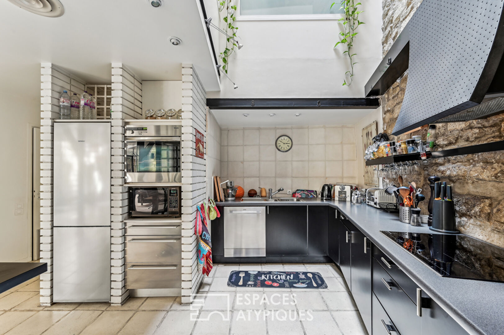 Loft with a glass roof, reminiscent of an artist’s studio, overlooking a courtyard and terrace near the Jardin des Plantes