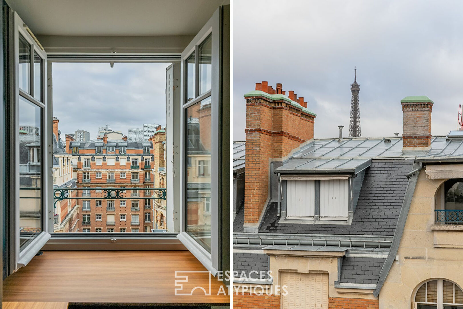 Appartement au denier étage avec vue sur les toits de Paris, quartier Commerce