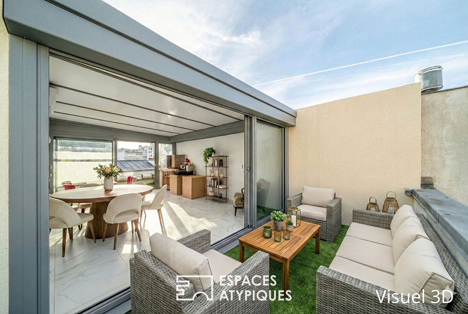 Duplex traversant au dernier étage avec terrasses dans le village Saint-Charles