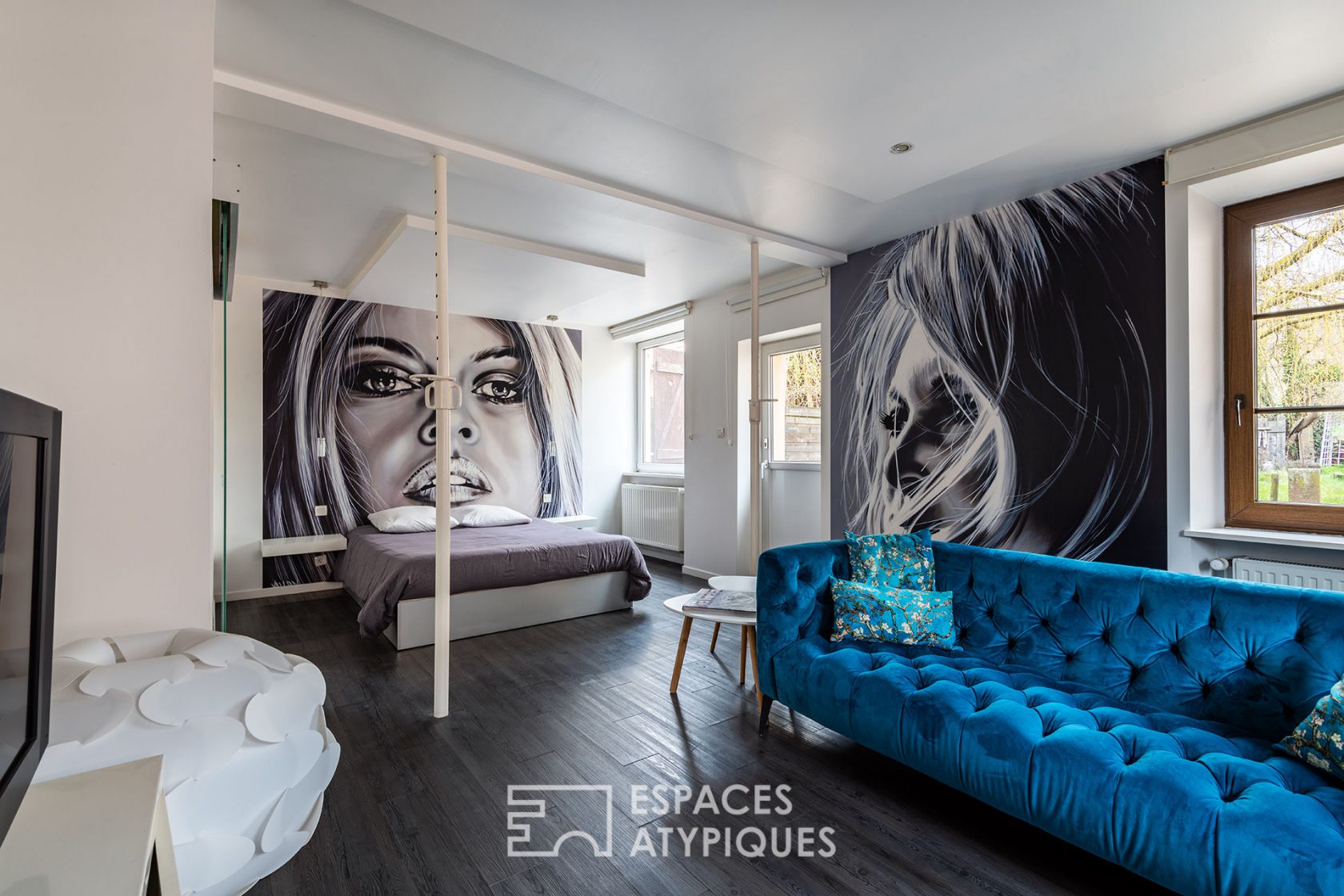 Renovated farmhouse and its guest rooms