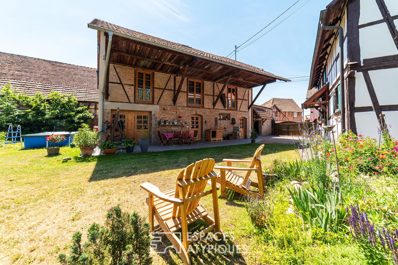 Renovated farmhouse and its guest rooms