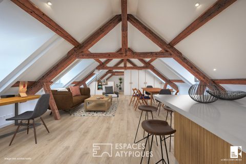 Attic with exposed roofing framework