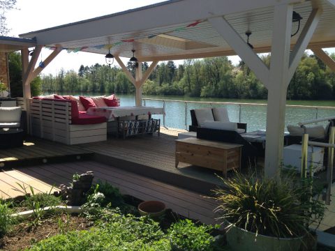 Wooden architect house by a lake