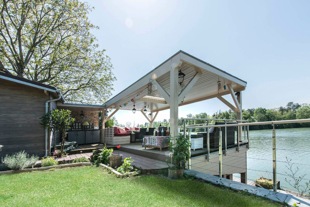 Wooden architect house by a lake