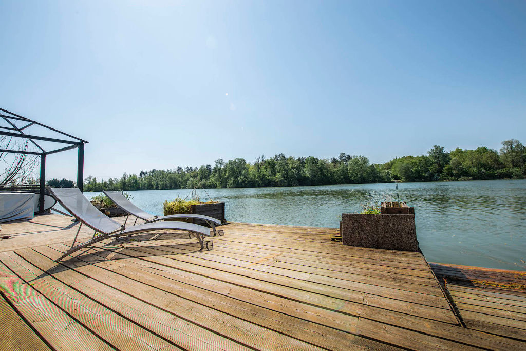 Wooden architect house by a lake