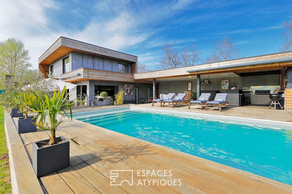 Maison d'architecte en ossature bois avec piscine