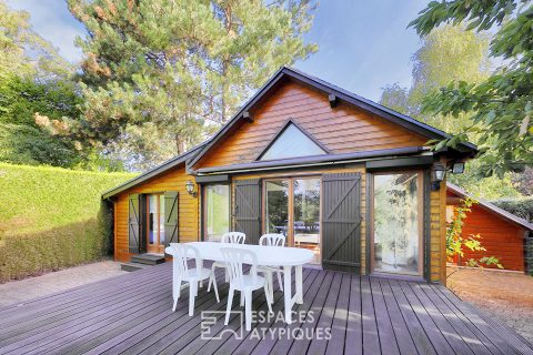Wooden house with lake view