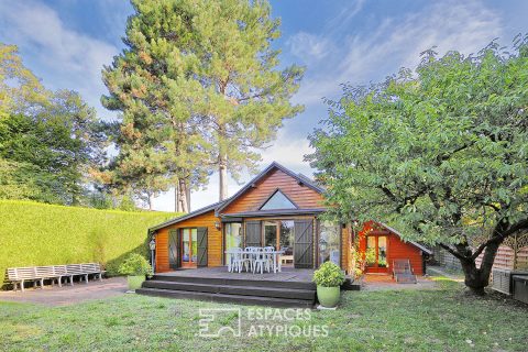 Wooden house with lake view