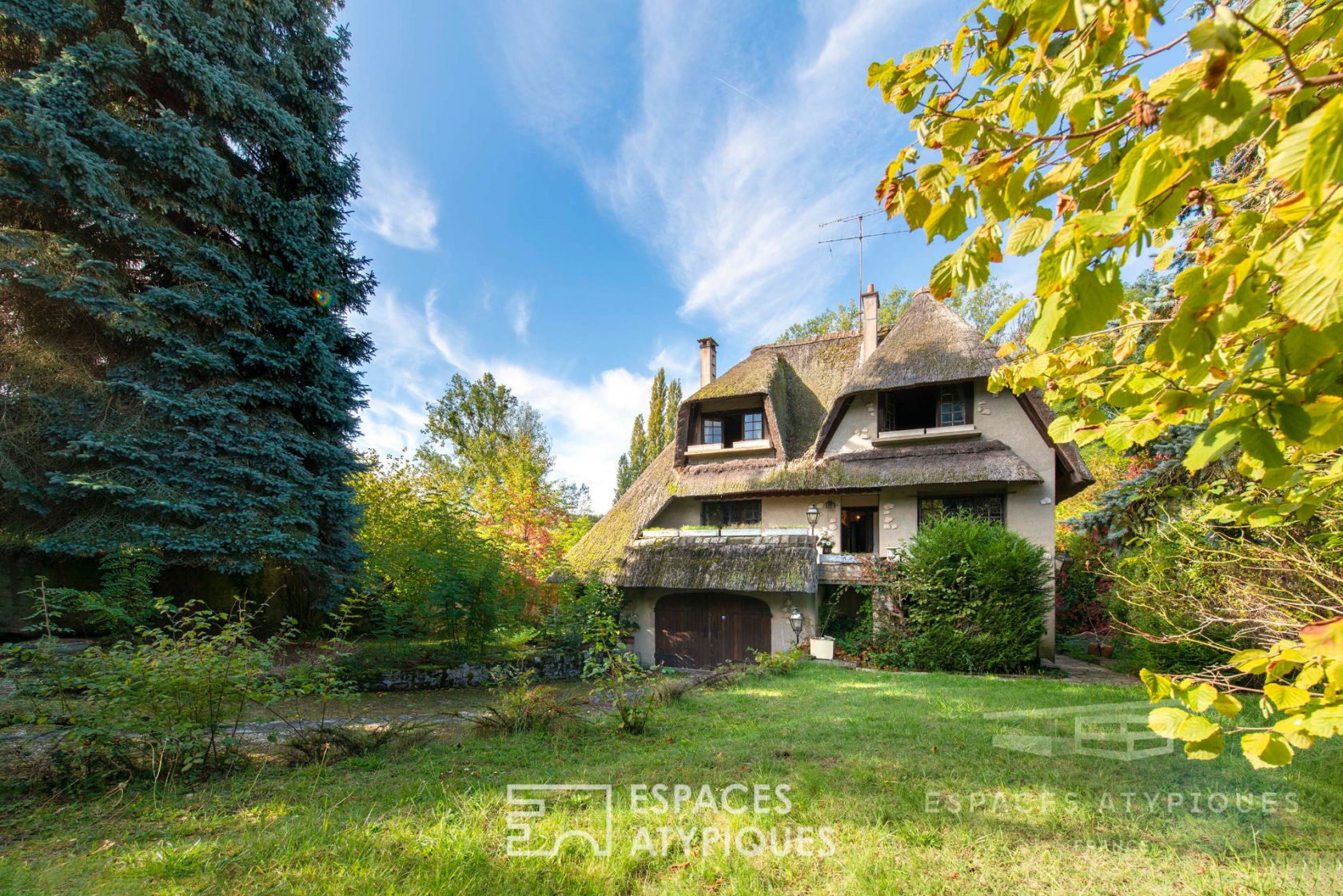 Charming thatched cottage with park and bank