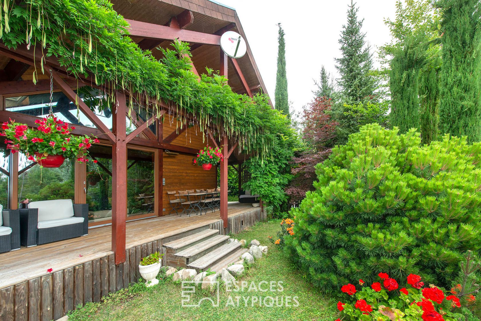 Wooden frame house with breathtaking view of a lake