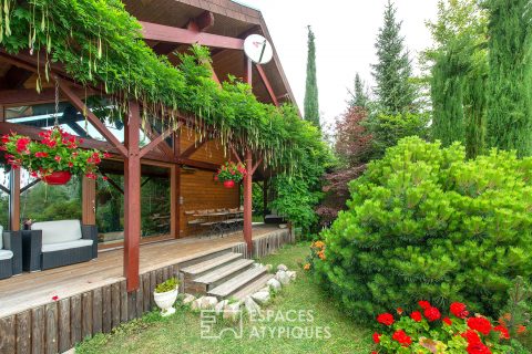 Wooden frame house with breathtaking view of a lake