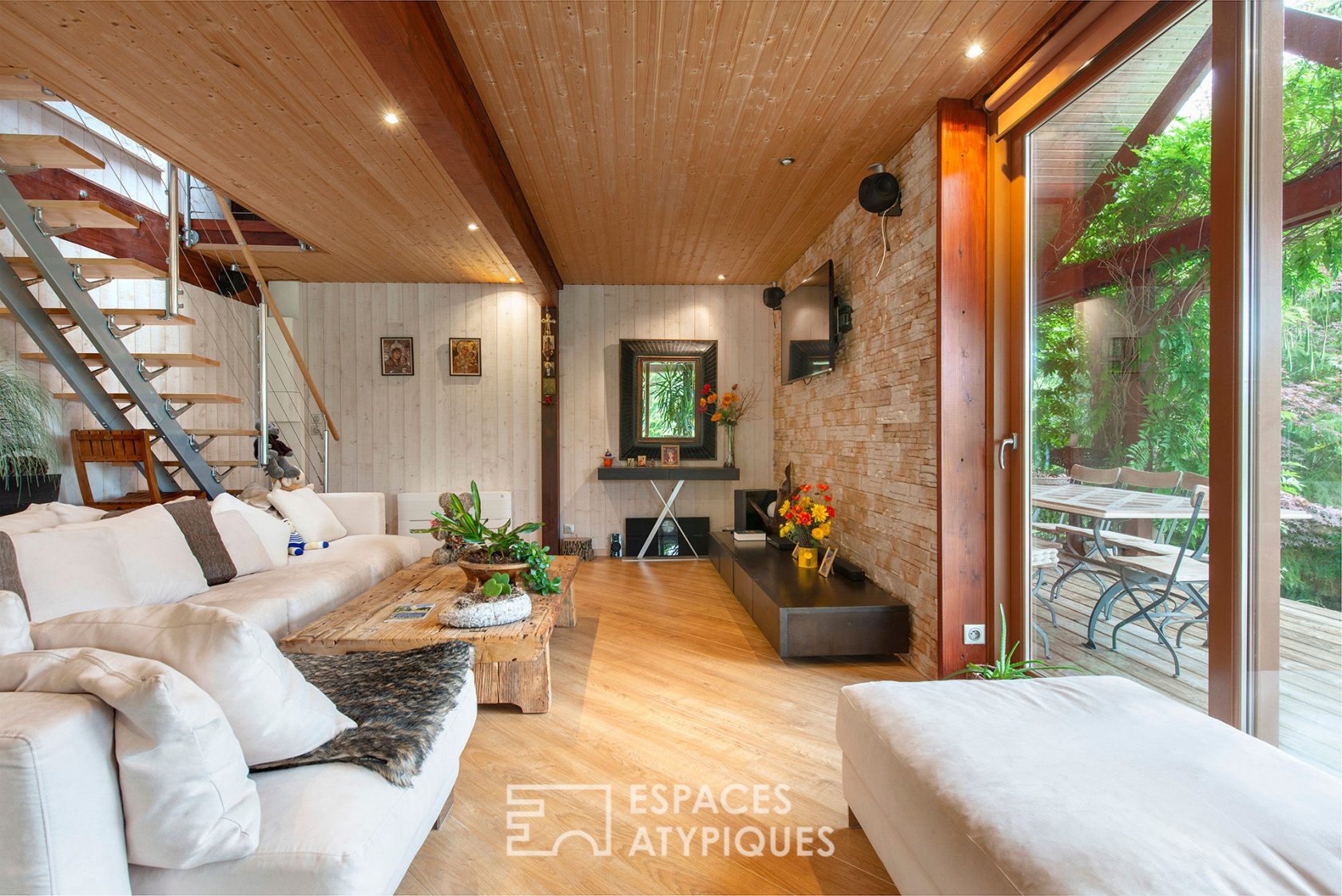 Wooden frame house with breathtaking view of a lake