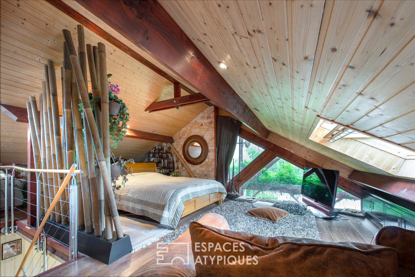 Wooden frame house with breathtaking view of a lake