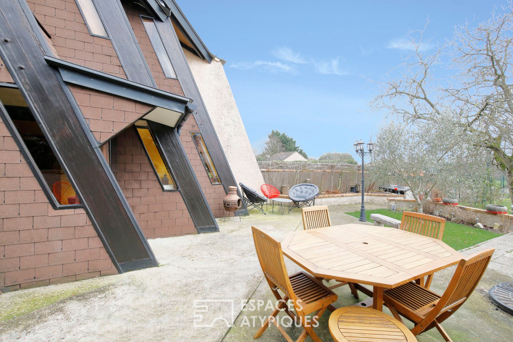 family architect house with garden