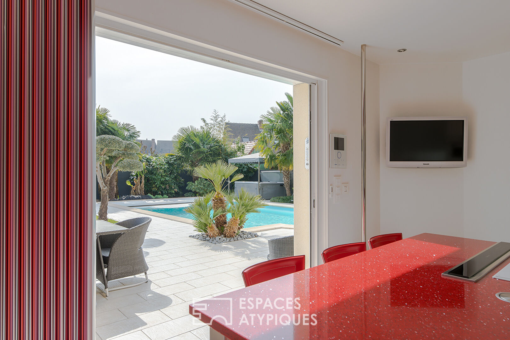 Contemporary house with swimming pool and outbuilding