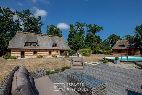 Thatched cottage from an old barn with swimming pool and outbuilding