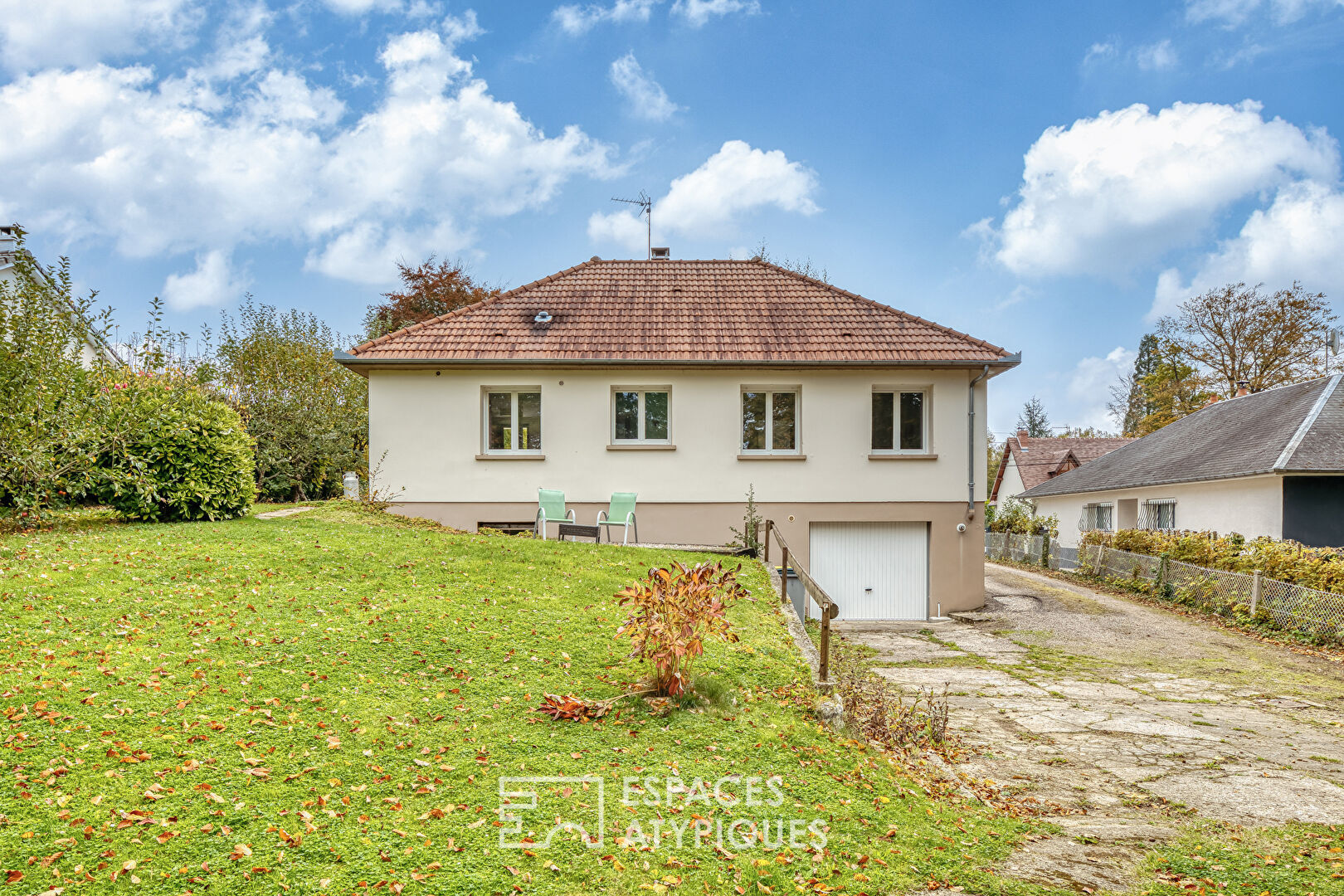 Single-story house with lake view