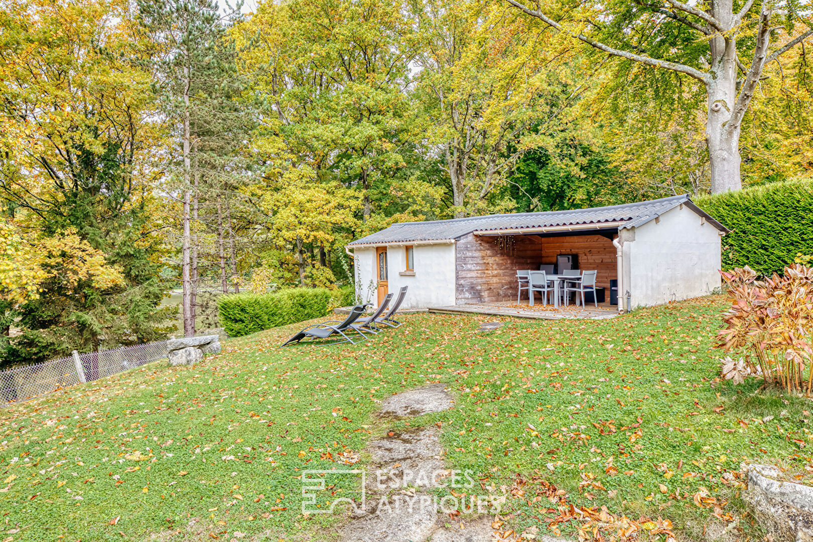 Single-story house with lake view