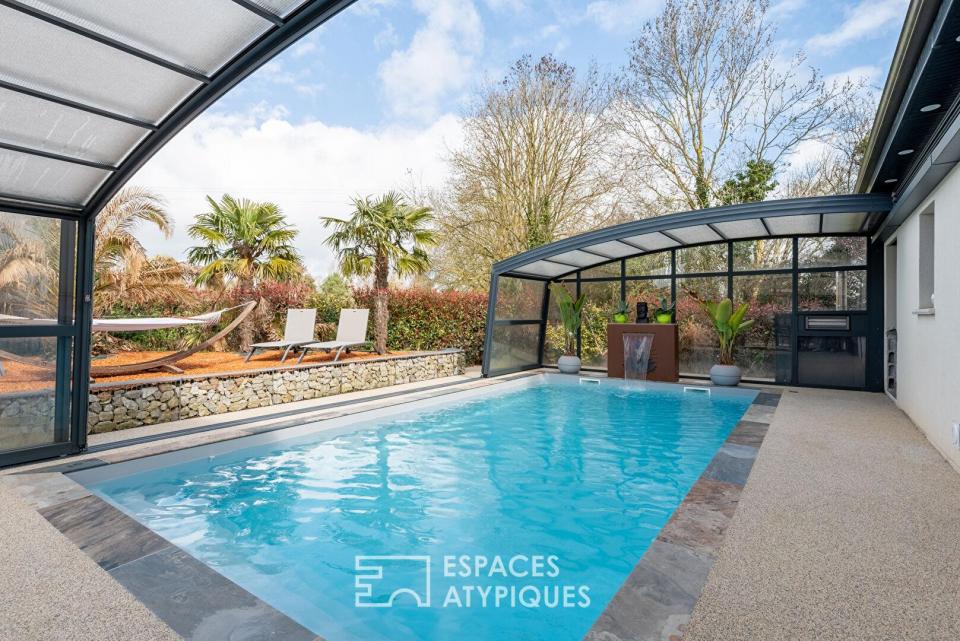 Maison contemporaine avec extension jardin paysagé et piscine