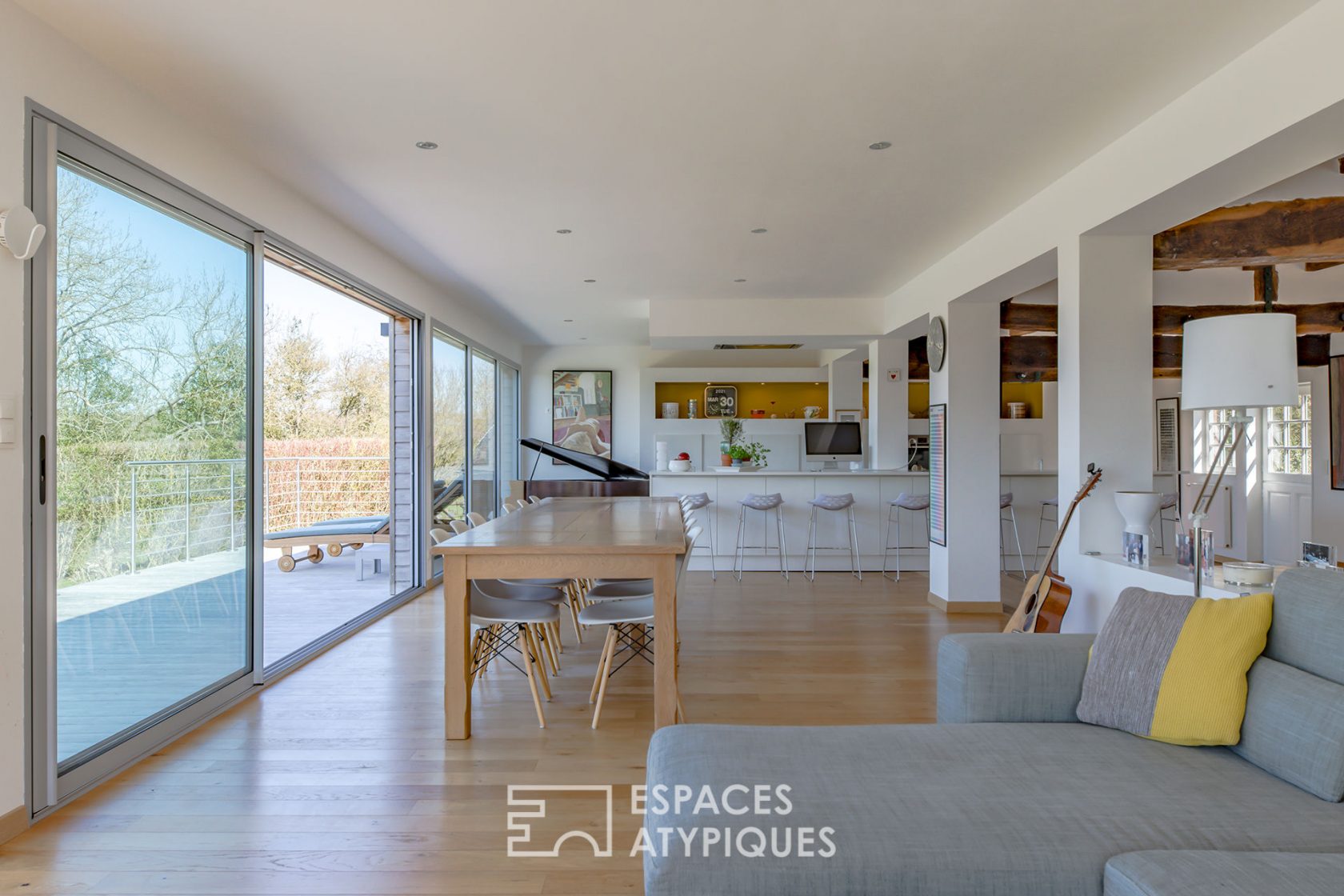 Revisited farmhouse with architect’s extension and view of the Normandy countryside