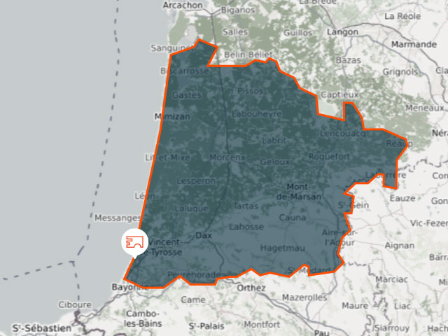 Zone de chalandise agence Espaces Atypiques Les Landes