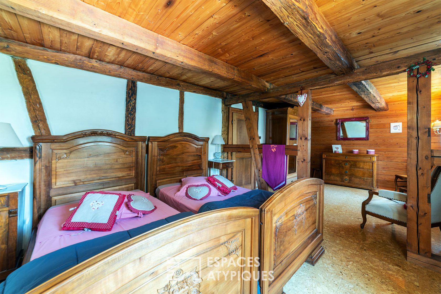Renovated farmhouse and its guest rooms