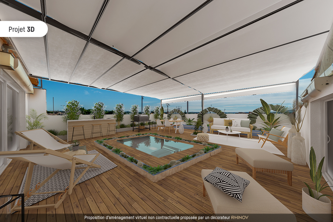 Duplex with panoramic view over the rooftops of Pignan
