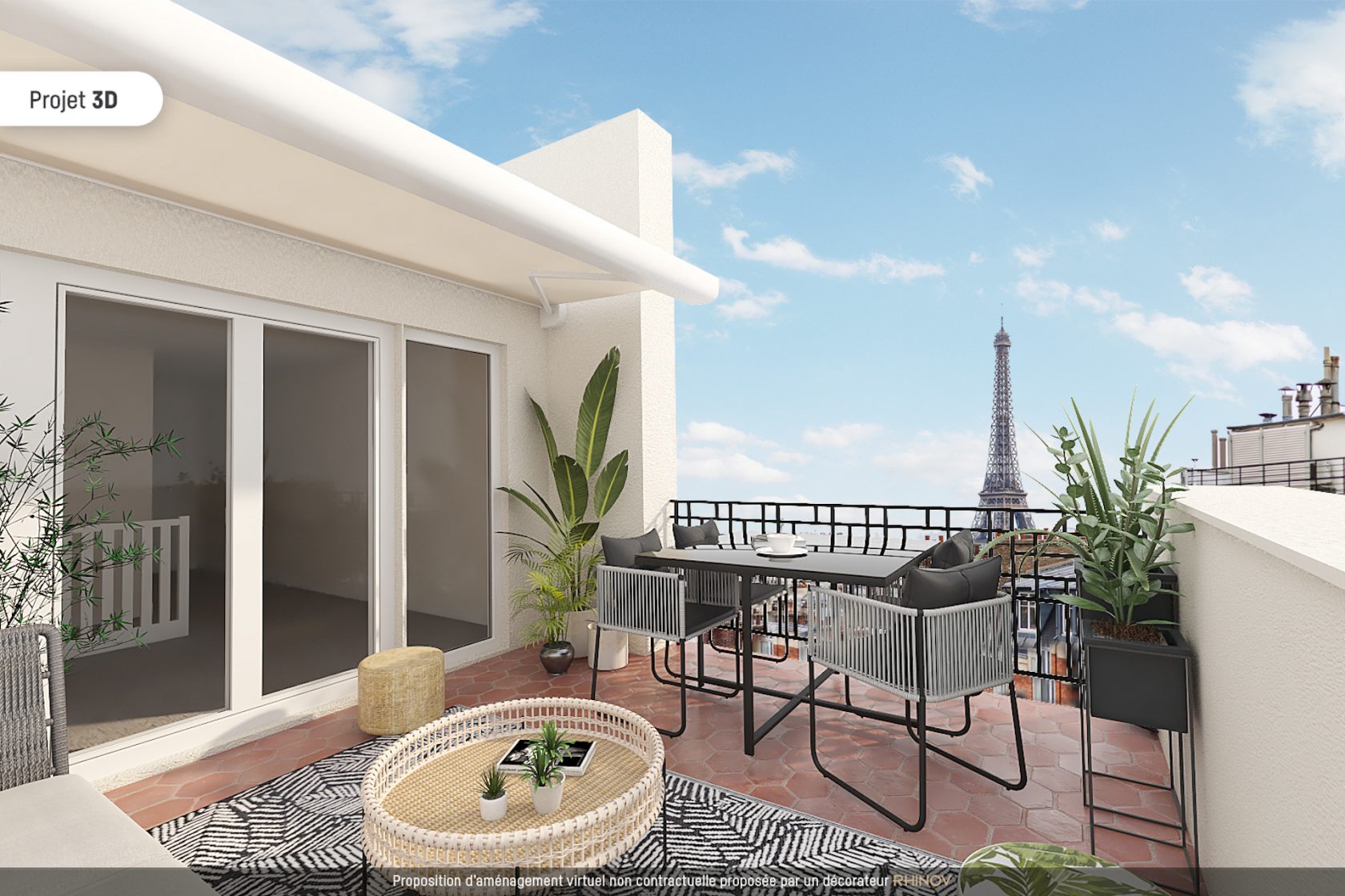 Duplex on the top floor with terraces and Eiffel Tower view