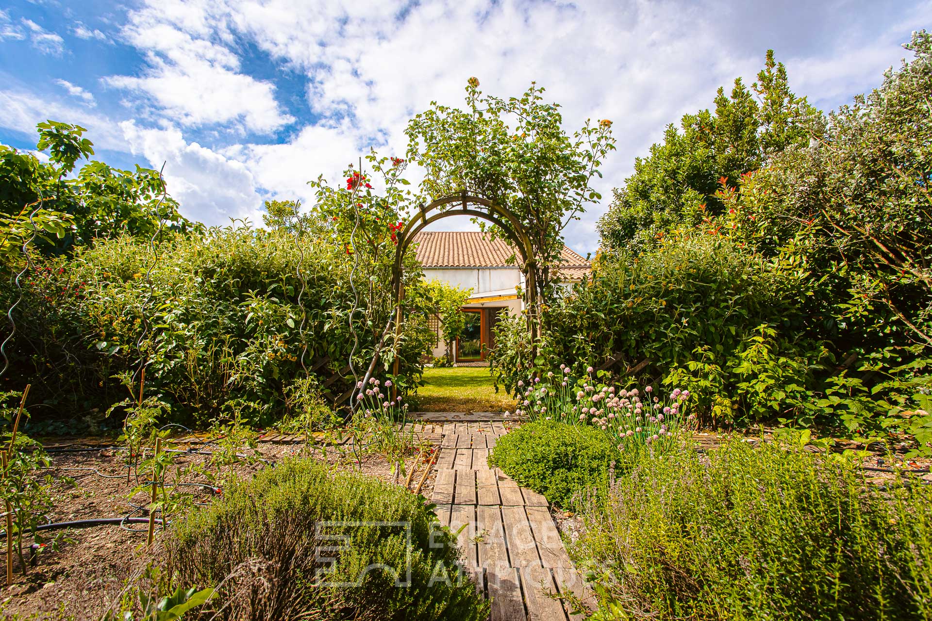 Ancienne grange au jardin paysagé
