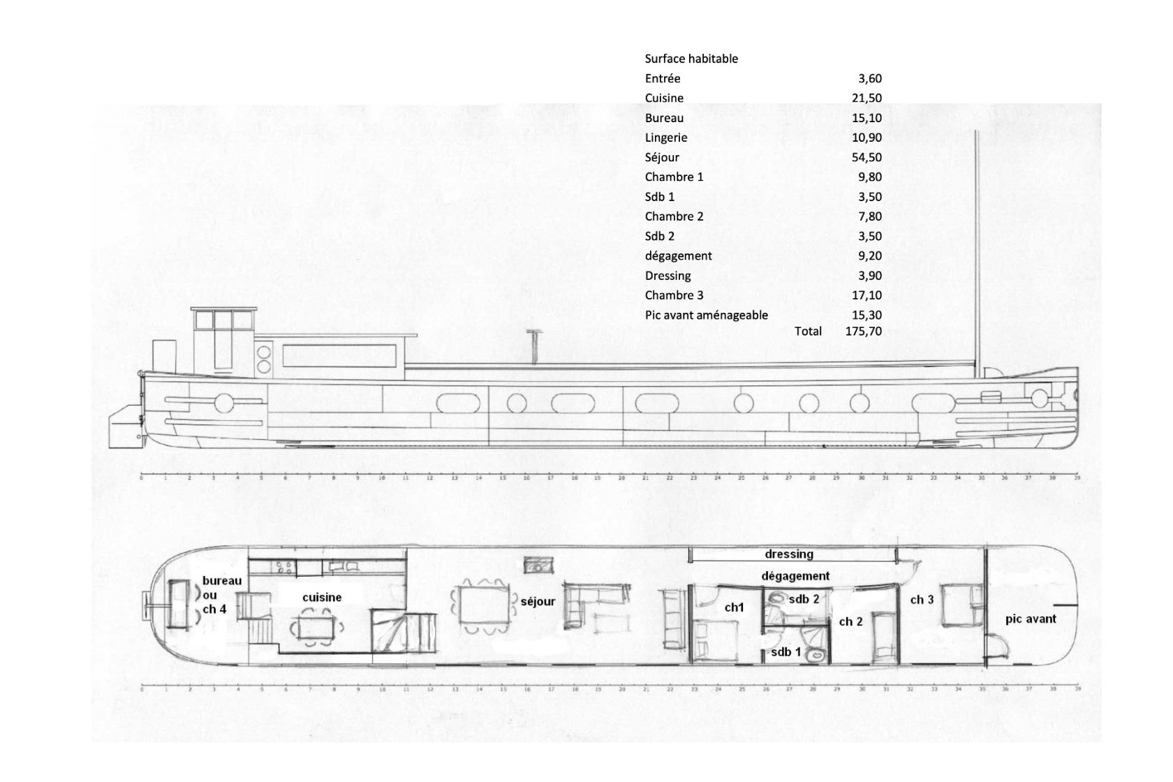 Barge with terrace and Eiffel Tower view