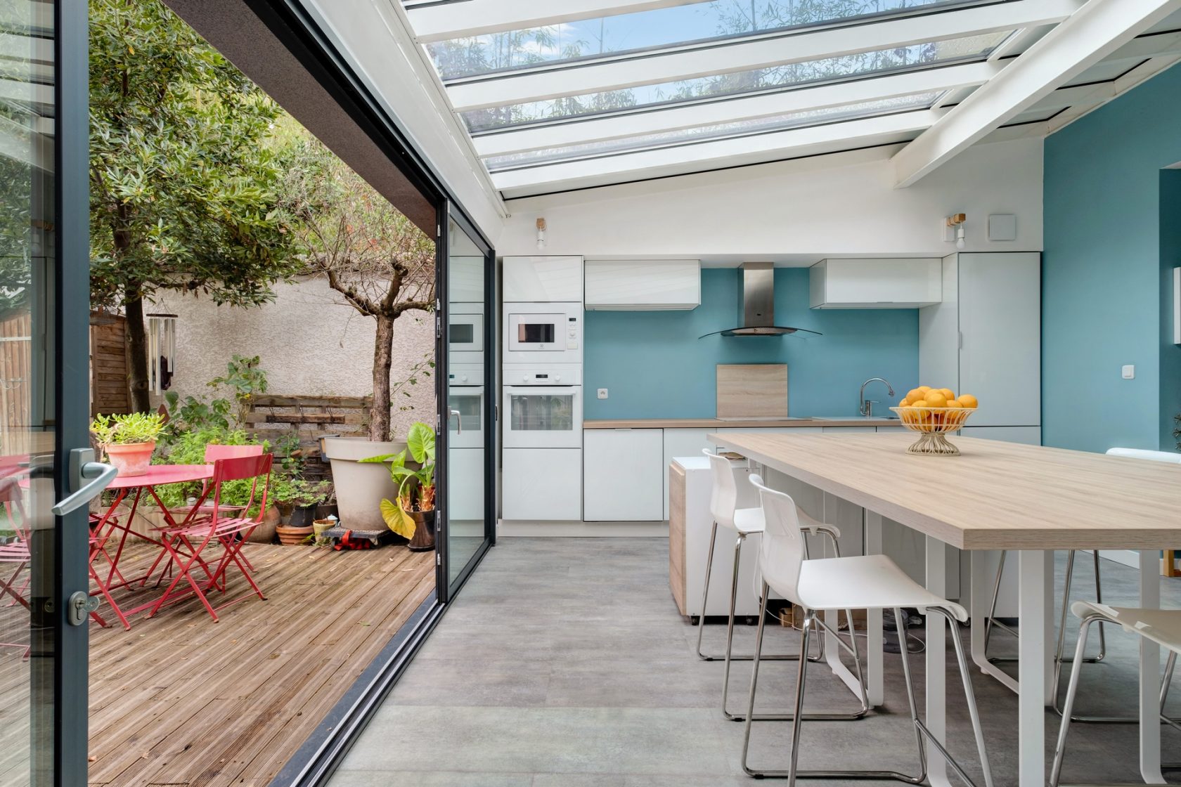 House with contemporary extension and bucolic garden