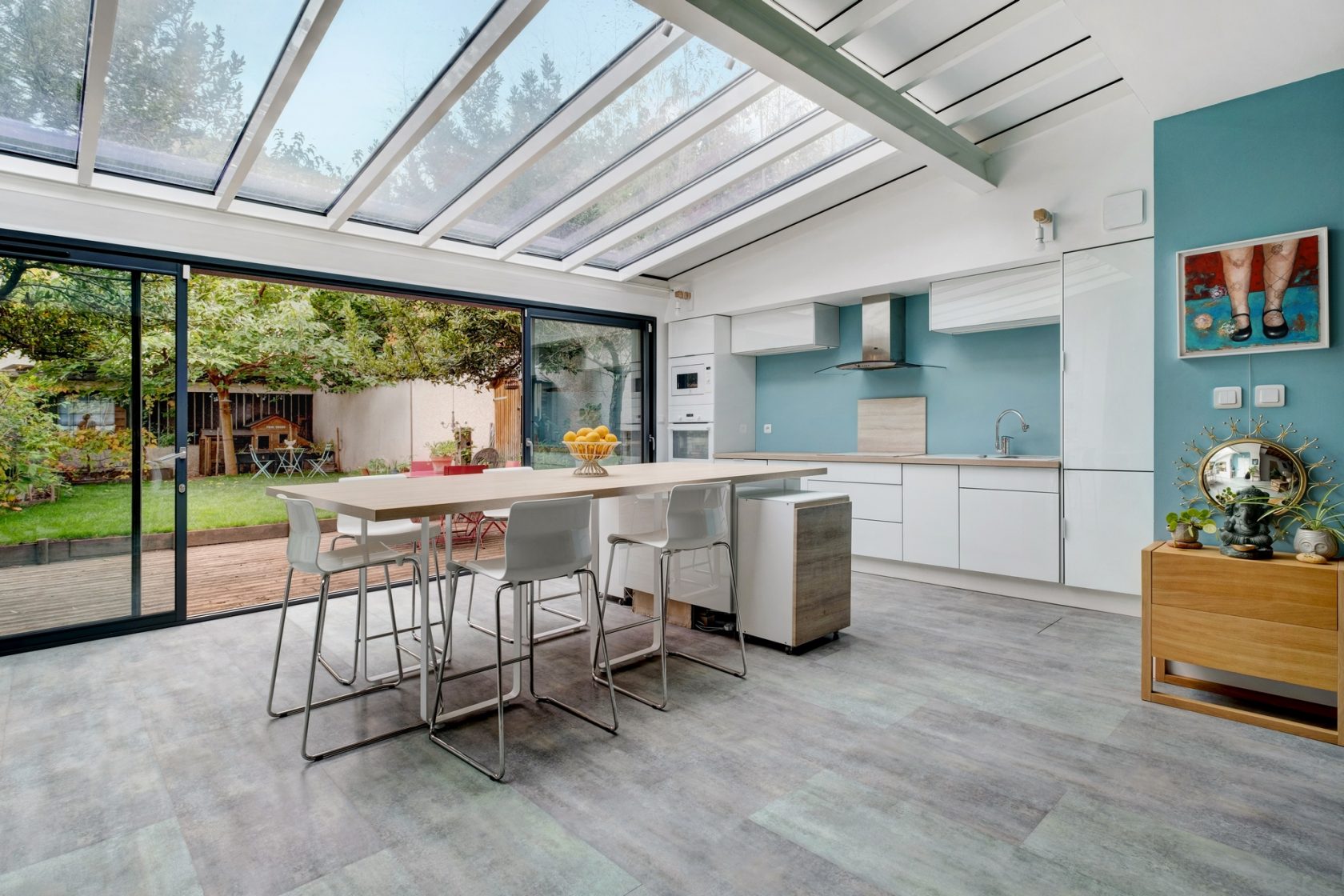 House with contemporary extension and bucolic garden