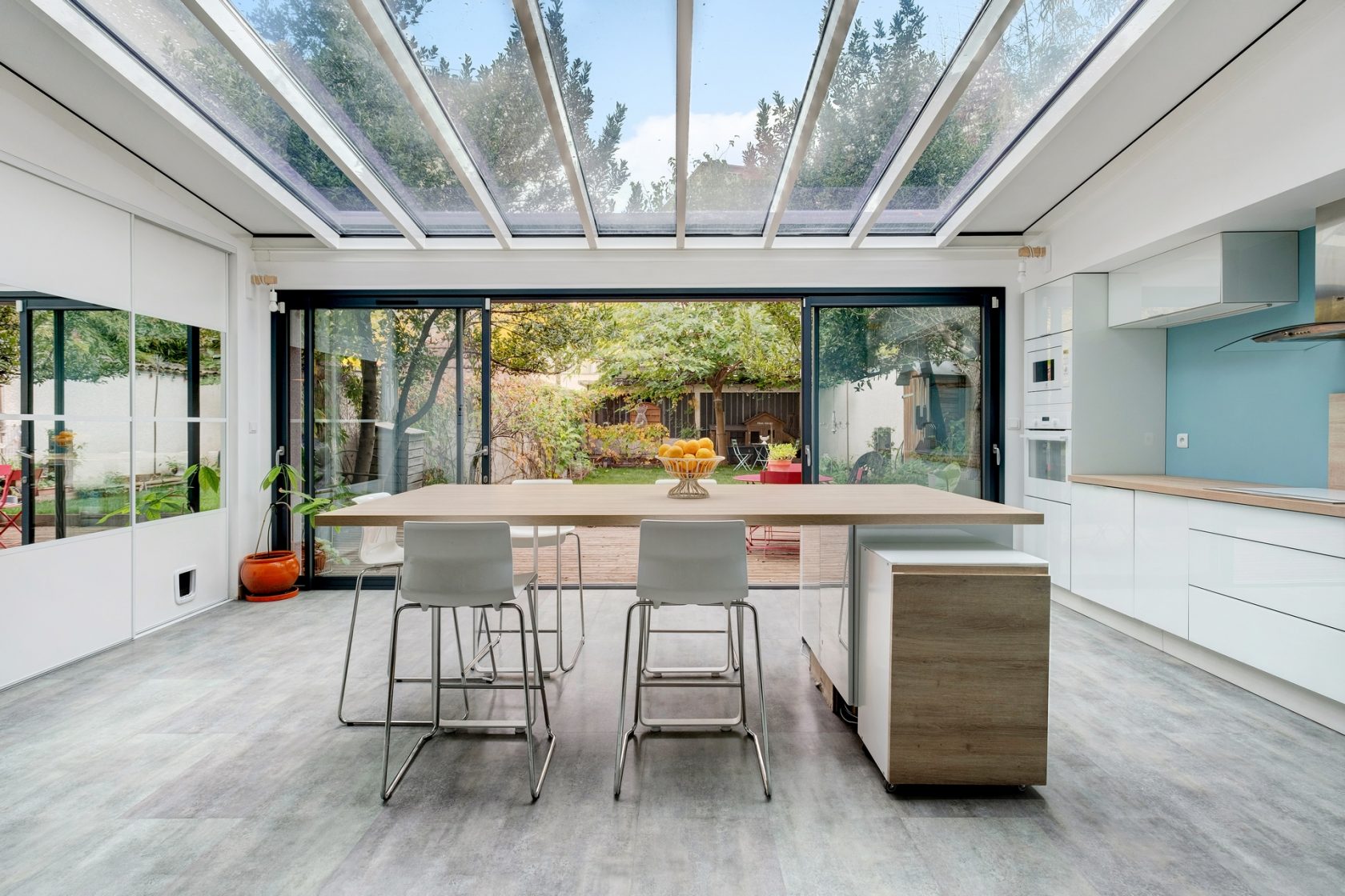 House with contemporary extension and bucolic garden