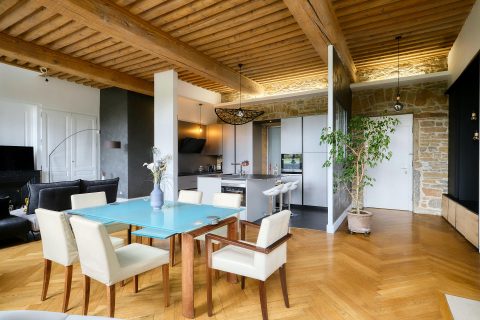 Old apartment with lift and view of the Rhône