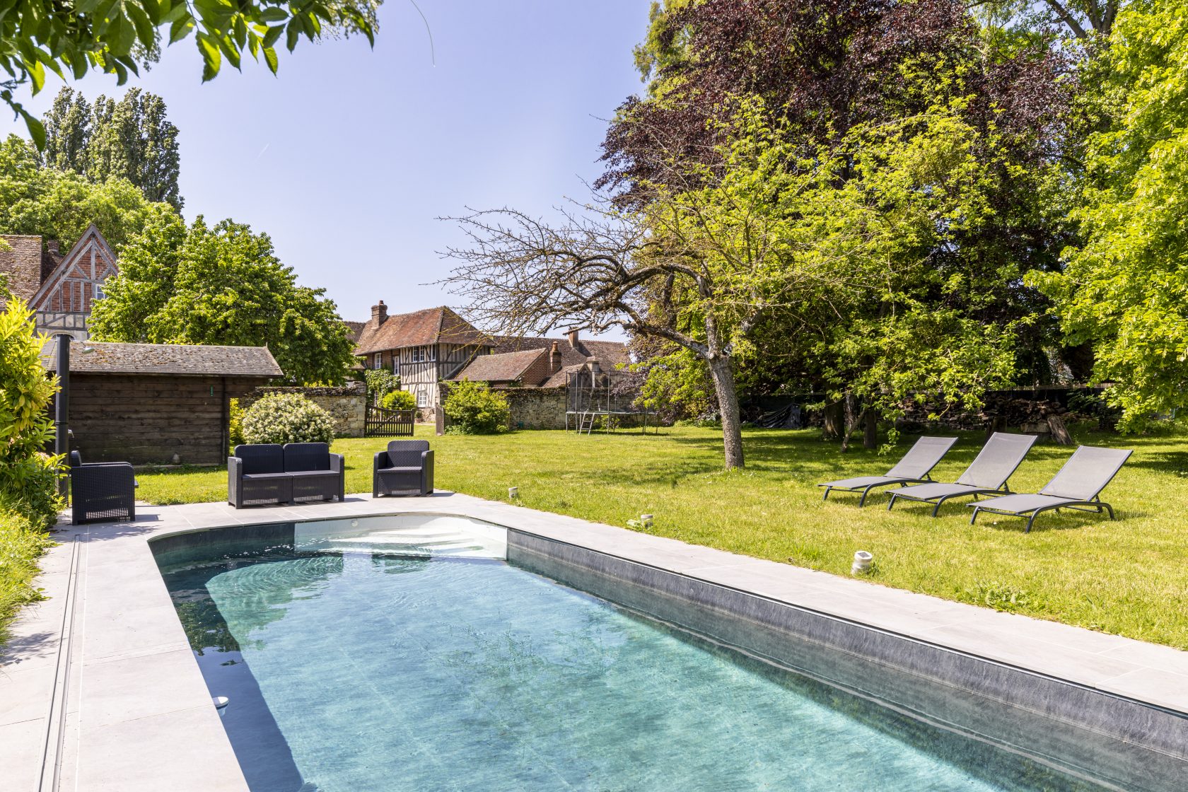 Half-timbered mansion with heated swimming pool