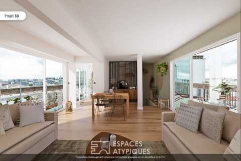 Duplex avec terrasses et jardin en dernier étage à rénover